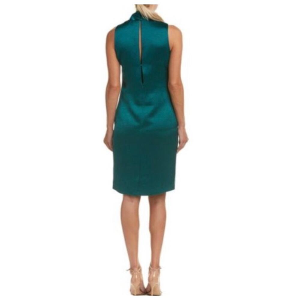 Reiss Lola Satin Ruffle Belted Cocktail Dress Emerald Green Sleeveless Size 10 - Picture 2 of 11